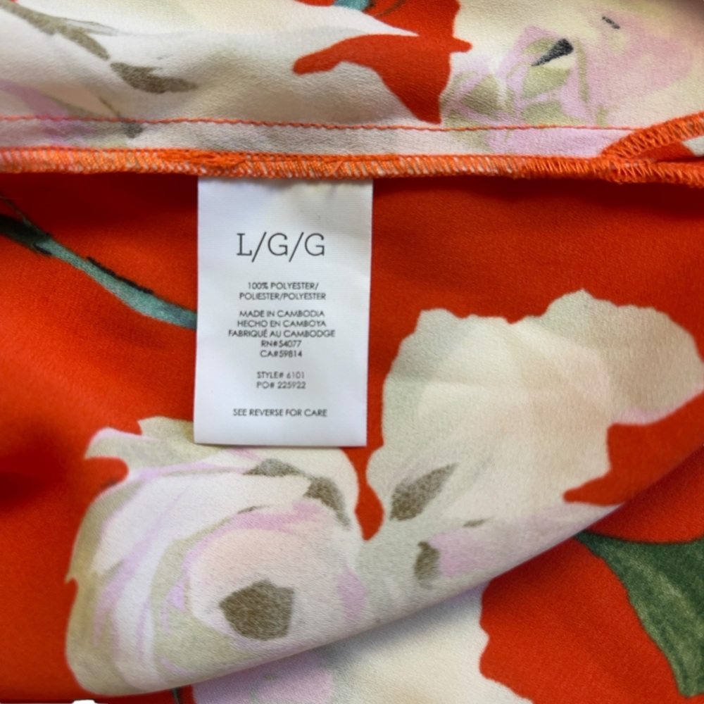 CABI MANET ORANGE FLORAL BUTTON UP SLEEVELESS SHEER TANK BLOUSE - SIZE LARGE - Picture 11 of 12